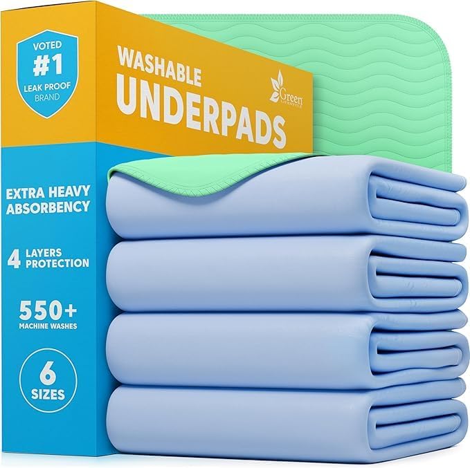 GREEN LIFESTYLE® Washable Underpads - Heavy Absorbency Reusable Bedwetting Incontinence Pads for Kids, Adults, Elderly, and Pets - Toddler Mattress Pads for Bed, Sofa, Floor (Pack of 4 - 34x36) by GreenLifeStyle
