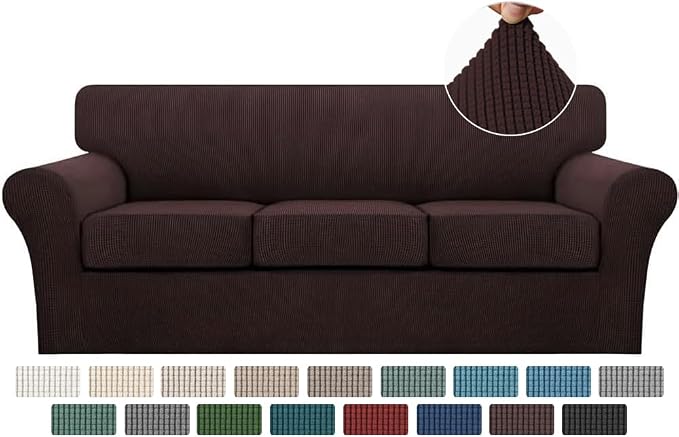 Turquoize 4 Piece Sofa Covers For 3 Cushion Couch Sofa Slipcover Soft Couch Cover For Dogs-Washable Sofa Furniture Covers With 3 Individual Cushion Covers Thick Jacquard Fabric (3 Cushion Sofa, Brown) by Turquoize