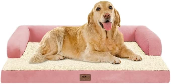 MEKIY Orthopedic XL Dog Bed with Bolster for Extra Large Size Dogs | Pillow Support for Neck Relief, Egg Crate Foam, Skin-Friendly Surface, Waterproof Liner, Anti-Slip Bottom, 42 x 30 Inch by Mekiy