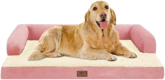 MEKIY Orthopedic XL Dog Bed with Bolster for Extra Large Size Dogs | Pillow Support for Neck Relief, Egg Crate Foam, Skin-Friendly Surface, Waterproof Liner, Anti-Slip Bottom, 42 x 30 Inch by Mekiy