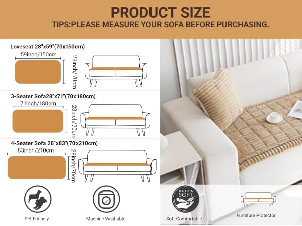 Pet Couch Cover Dogs Washable Non-Slip Couch Protector Fuzzy Cat Sofa Covers for 3 Cushion Sofa Pet Friendly Couch Protector Dog Mat for Couches and Sofa, Coffee, 27.6 x 59.06 - Image 6