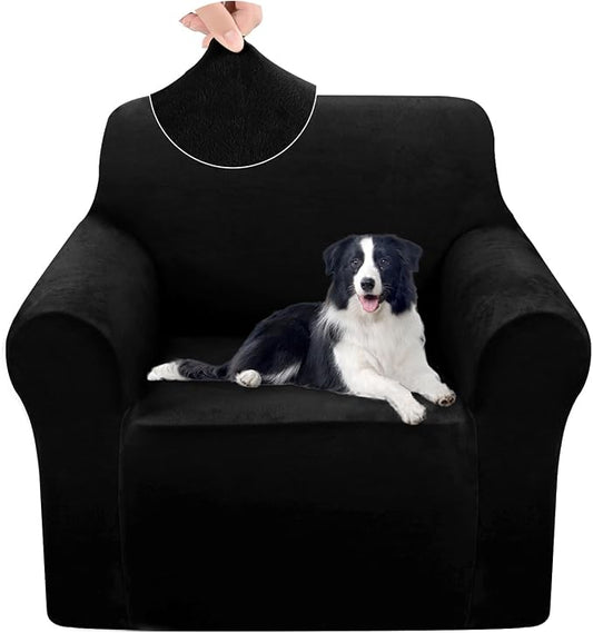 U-NICE HOME Velvet Chair Sofa Covers Stretch Couch Cover Furniture Protector Sofa Slipcover for Dogs (Chair, Black) by U-NICEHOME