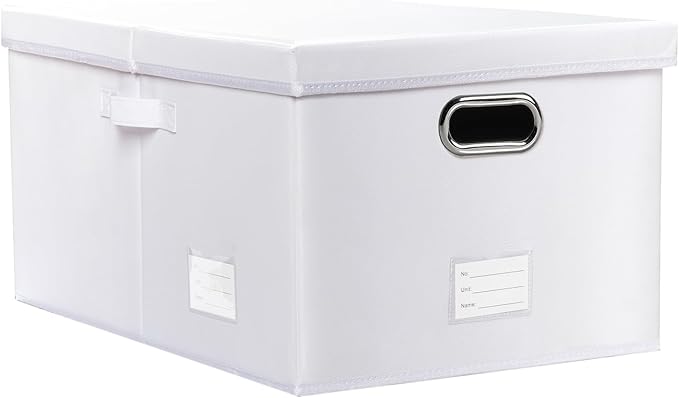 PRANDOM Collapsible Storage Box with Lid [1-Pack] Leather Fabric Foldable Storage Bin Organizer Container Basket Cube with Cover for Home Bedroom Closet Office Nursery White (22.8X15.7X11.8) by Prandom