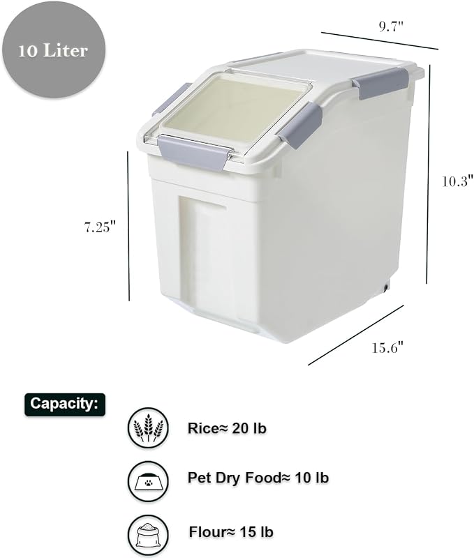 HANAMYA 10 Liter / 10 lbs Pet Food Storage Container with Measuring Cup, BPA free, For Dog Food | Cat Food | Rice | Grain | Flour, White & Gray, 2 count - Image 3