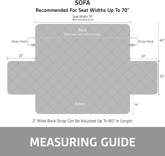 Sofa Shield 100% Waterproof Couch Cover with Patented Straps, Slip and Stain Resistant Furniture Protector, Machine Washable Sofa Slipcover for Dogs Cats Pets Kids, 70 inch Seat, Dark Gray - Image 6