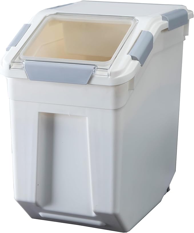 HANAMYA 25 Liter / 40 lbs Rice Storage Container with Measuring Cup, BPA free, For Rice | Grain | Pet Food | Flour, 1 count, White by HANAMYA