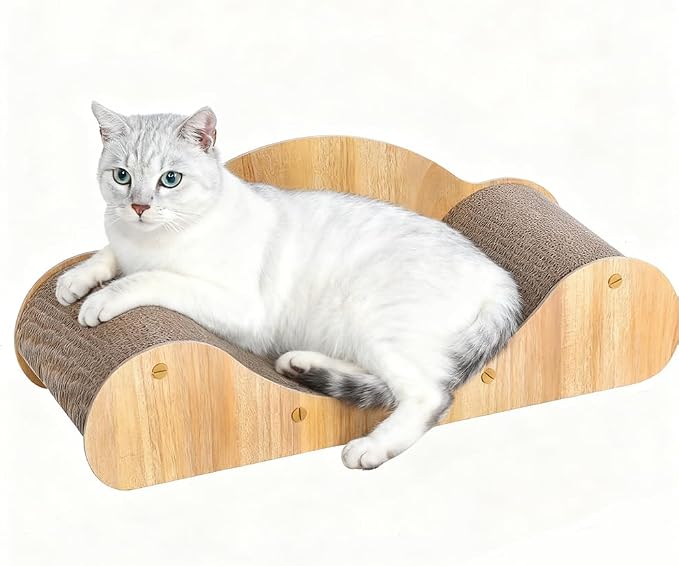 Simple Deluxe Cat Scratcher Cardboard Bed, Natural Solid Wood Scratch Lounger for Scratching&Sleeping, 23.6inches Scratching Board Furniture Protector, Curved by SimpleDeluxe
