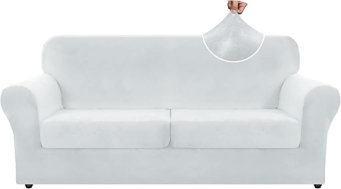 ZNSAYOTX Oversized Velvet 3 Piece Couch Cover with 2 Extra Large Seat Cushion Covers Stretch Sofa Cover for 2 Cushion Couch Thick Soft Loveseat Sofa Slipcover (Silver Grey),72"-92"(2 Cushions) by ZNSAYOTX