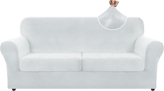 ZNSAYOTX Oversized Velvet 3 Piece Couch Cover with 2 Extra Large Seat Cushion Covers Stretch Sofa Cover for 2 Cushion Couch Thick Soft Loveseat Sofa Slipcover (Silver Grey),72"-92"(2 Cushions) by ZNSAYOTX