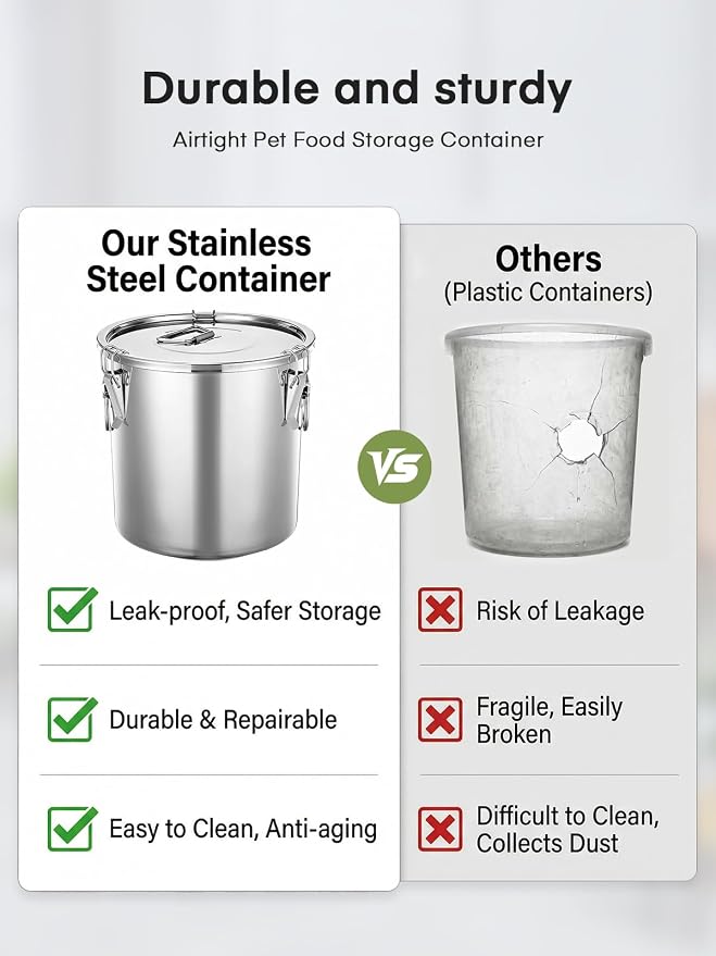 Stainless Steel Dog Food Storage Container, 25/30LB Airtight Moisture Proof | Dog Food Bin with Locking Lid, Keep Kibble Fresh for Dogs Cats, Home Kitchen Garage Use, Easy to Clean - Image 4