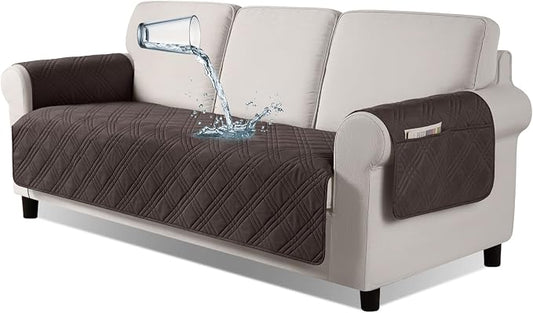 TAOCOCO Waterproof Sofa Covers for Dogs with Non Slip Backing, Sofa Seat Covers with Side Pocket for 3 Cushion Couch Washable Pet Couch Cover Protector Sofa Slipcovers for Kids(Sofa Plus, Chocolate) by TAOCOCO