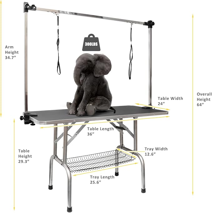ROOMTEC 36" Dog Grooming Table,Foldable Home Pet Bathing Station with Adjustable Height Arm/Noose/Mesh Tray - Image 2
