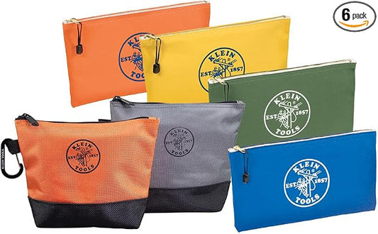 Klein Tools 80056 Tool Bag Storage Kit, 1680d Stand-Up and Canvas Zipper Pouches, Assorted Colors, 6-Piece by KleinTools
