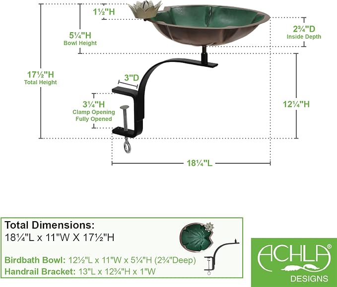 Achla Designs Lilypad Birdbath with Rail Mount Bracket - Image 2