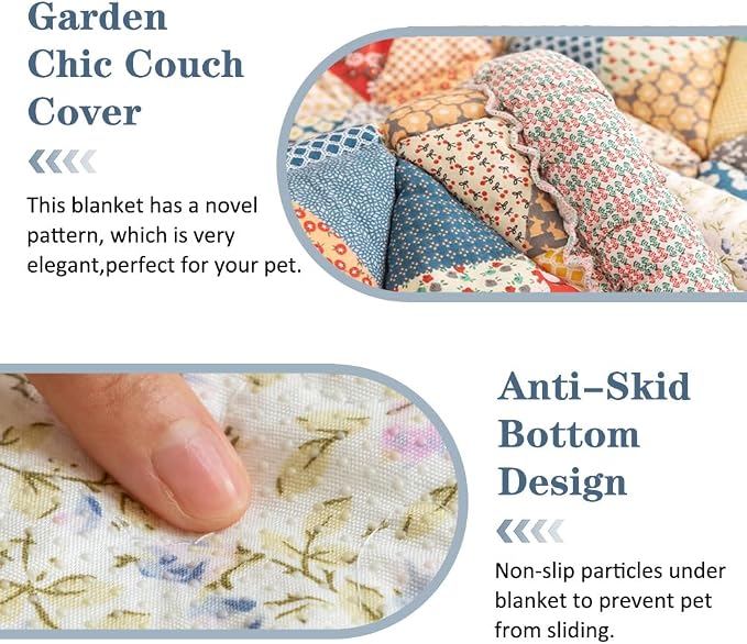 Garden Chic Cotton Protective Couch Cover, Plaid Square Pet Mat, Machine Washable & Non-Slip, Fits Most Cats & Dogs (Color, 23.6*62.9inch) - Image 3