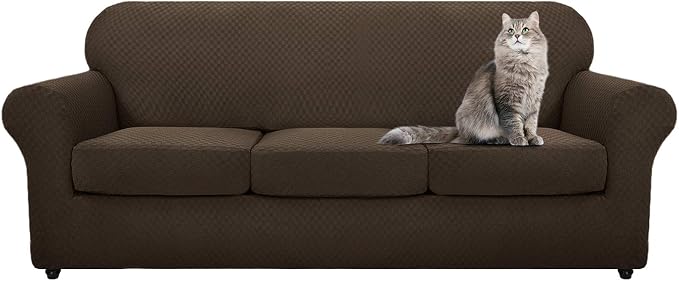 YEMYHOM Latest Checkered 4 Pieces Couch Covers for 3 Cushion Couch Extra Large High Stretch Thickened Sofa Cover for Dogs Pets Furniture Protector Sofa Slipcovers (Dark Coffee), 91"-110"(3 Cushions) - Image 8