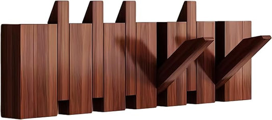 Wall Mounted Piano Key Solid Wood Hanger, Suitable for Wardrobes, Kitchens, Bedrooms, Bathrooms, Entrances (Walnut, 6 Hooks) by MurphyBedKitMattresFrame