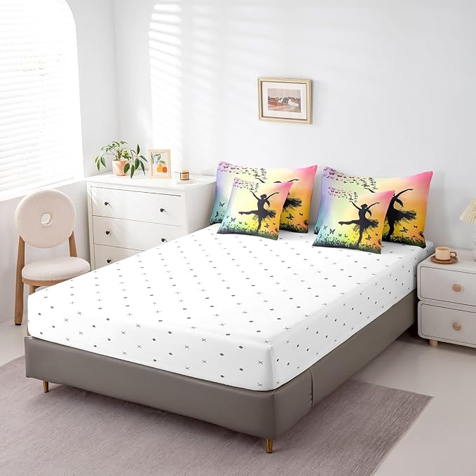 Feelyou Ballet 7 Piece Bedding Set Full Size Cute Ballet Comforter Set with Sheets for Kids Teens Toddler Dancing Girl Bed in a Bag Butterfly Bed Set - Image 5