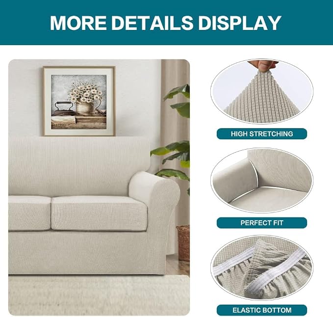 Turquoize 4 Piece Sofa Covers for 3 Cushion Couch Sofa Slipcover Soft Couch Cover for Dogs Washable Furniture Cover with 3 Individual Large Cushion Covers Feature Fabric (Large Sofa, Island Fossi) - Image 4