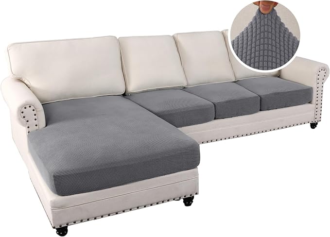 H.VERSAILTEX Sectional Couch Covers 4 Pieces Sofa Seat Cushion Covers L Shape Separate Cushion Couch Chaise Cover for Both Left/Right Sectional Couch (Seat Only: 1 Chaise + 3 Sofa, Dove) - Image 2