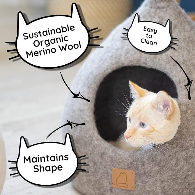 Best Aesthetic Cat Bed - Premium Felted Wool Cat Cave Bed - Cozy Peekaboo Round Cave for Large or Small Cats (Small, Sunny Yellow) - Image 4
