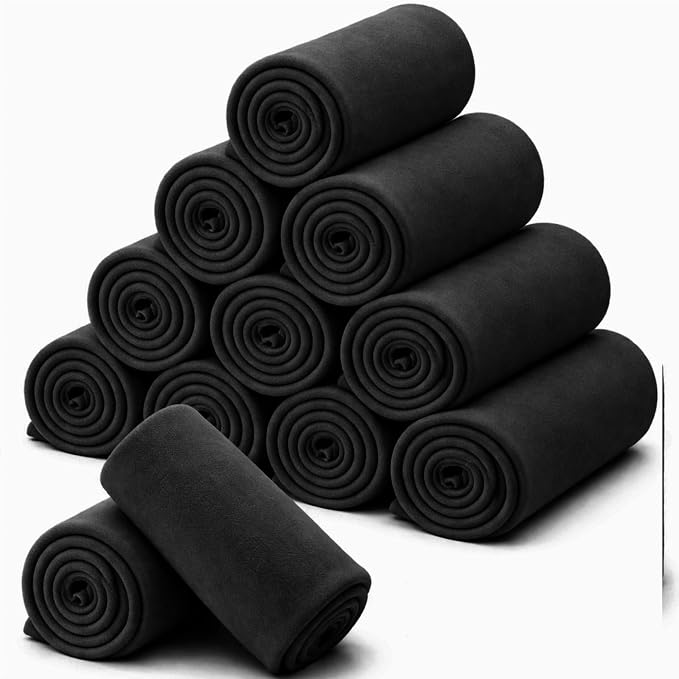 Newwiee 12 Pcs Bulk Fleece Throw Blankets 50'' x 60'' Oeko-tex Standard 100 Certified for Outdoor Wedding Guest Blankets Donation Homeless Sleepover Lap Pet Sofa, All Seasons Use (Black) by Newwiee