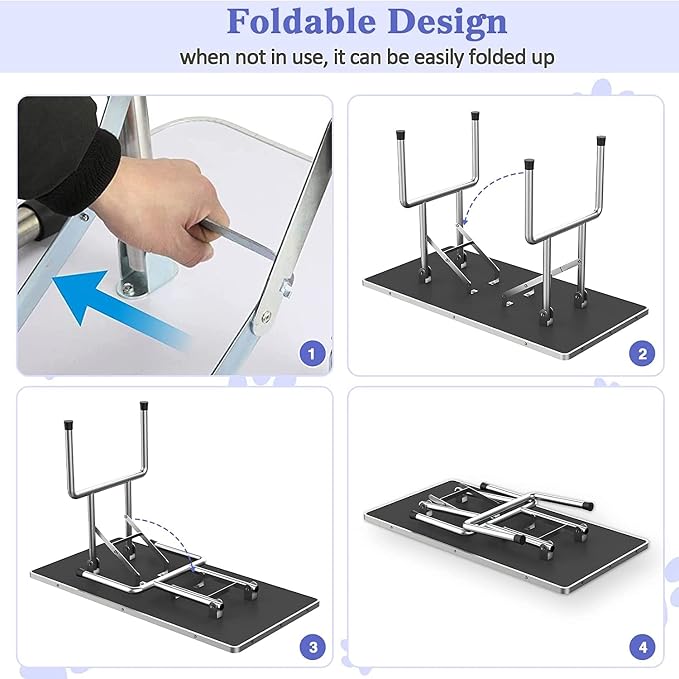 46" Dog Grooming Table Foldable Pet Grooming Tables with Adjustable Arm Noose Storage Mesh Tray Maximum Capacity Up to 330lbs Blue - Image 6