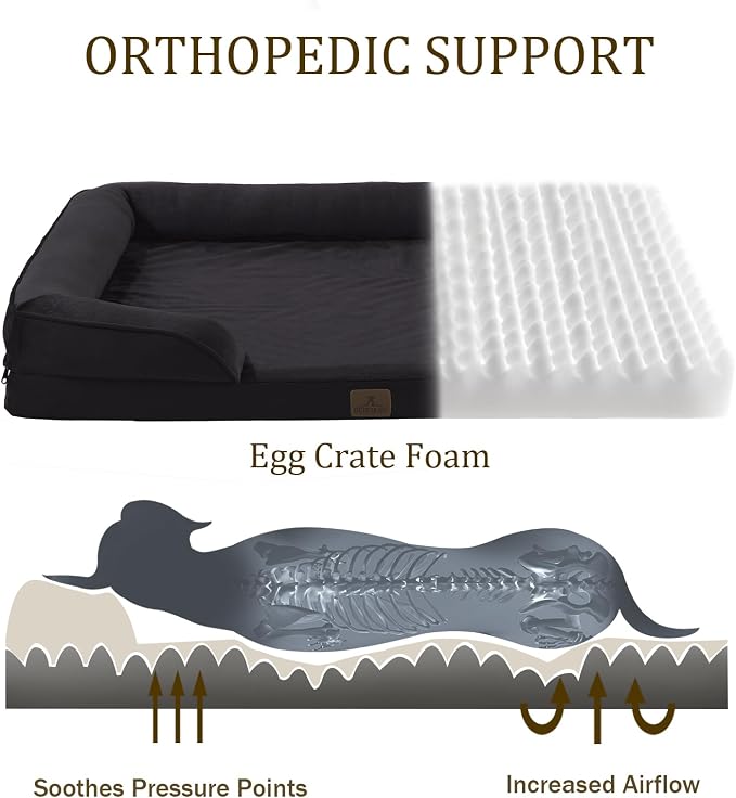 Bedfolks Orthopedic Dog Bed, Big Waterproof Dog Sofa Bed for Large Dogs, Egg Foam Pet Couch Bed with Removable Washable Cover and Nonslip Bottom, Black - Image 2