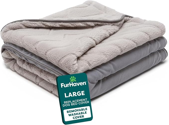 FurHaven Dog Bed Cover Replacement, Sofa-Style Design with Soft, Breathable Fabric for Cozy Comfort, Machine Washable, Large, Plush & Velvet, Granite Gray by FurHaven