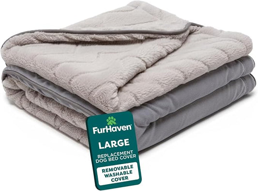 FurHaven Dog Bed Cover Replacement, Sofa-Style Design with Soft, Breathable Fabric for Cozy Comfort, Machine Washable, Large, Plush & Velvet, Granite Gray by FurHaven