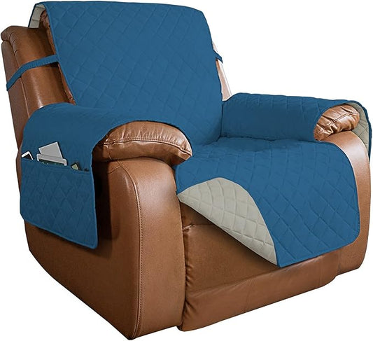 PureFit Reversible Recliner Chair Covers Couch Covers for Dogs, 28 in | Peacock Blue/Beige, Water Resistant Couch Protector, Washable Pet Couch Cover with Non Slip and Elastic Straps For Kids by PureFit