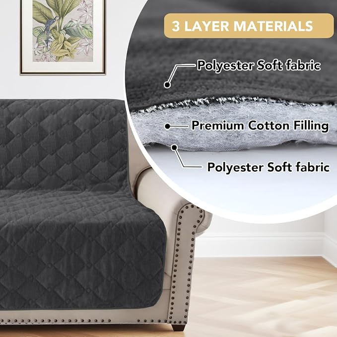 H.VERSAILTEX Couch Cover Chenille Pet Fuzzy Sofa Covers for 3 Cushion Couch and Bed Anti Slip Washable Sofa Slipcovers Soft Couch Protector Cover for Dogs Cats Kids(52" x 82", Grey) - Image 4