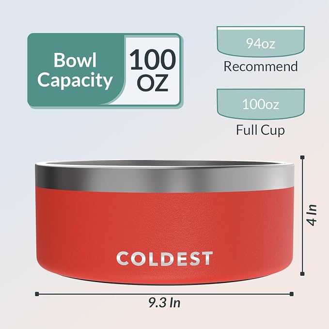 Coldest Dog Bowl - Anti Rust Metal, Non Slip, 3 Layers Insulated Stainless Steel Dog Bowls - Spill Proof & Heavy Duty - Water Bowl for Dogs, Cats & Pets, Dish Washer Safe (100 oz, Crimson Red) - Image 4
