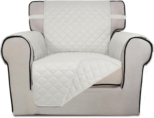 PureFit Reversible Quilted Sofa Cover, Water Resistant Slipcover Furniture Protector, Washable Couch Cover with Non Slip and Elastic Straps for Kids, Dogs, Pets (Chair, Ivory/Ivory) | Ivory/Ivory, Water Resistant Couch Protector, Washable Pet Couch Cov... by PureFit