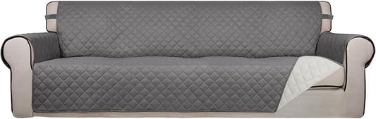 PureFit Reversible Quilted Couch Covers for Dogs Sofa Cover 4 Seater 88" | Gray/Ivory, Water Resistant Couch Protector, Washable Pet Couch Cover with Non Slip and Elastic Straps For Kids by PureFit