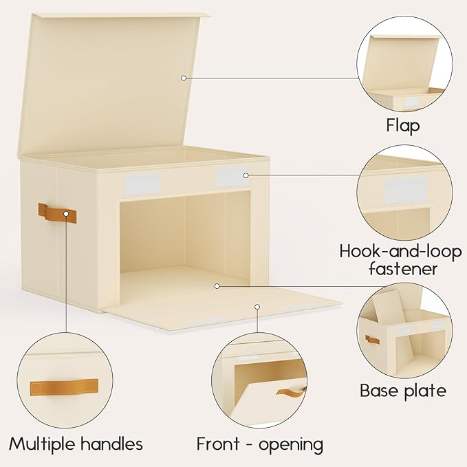 Homsorout Large Storage Bins with Lids - Front Opening Fabric Storage Bins, Flap Closet Organizer with Handles, Collapsible Boxes with Lid, Decorative Basket for Home, Dorm, 2 Pack, Beige - Image 7