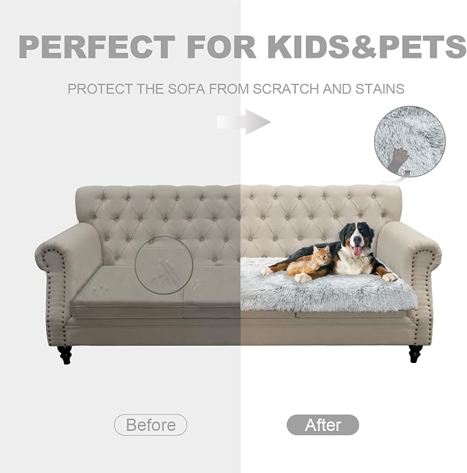 Dogs/Cats Bed Mats, Dog Pad Washable Removable Couch Cover with Anti-Slip Back, Plush Long Fur Mat, Perfect for Small, Medium and Large Dogs.(Light Gray, 40"x50") - Image 3