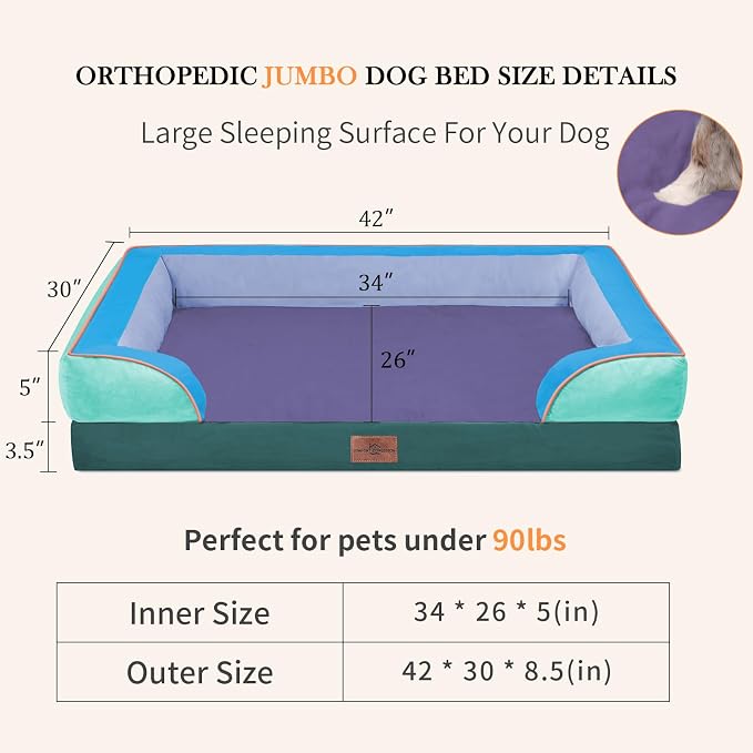 Comfort Expression Orthopedic Dog Bed for Extra Large Dogs with Bolster | Waterproof Dog Couch Bed with Washable Cover & Non-Slip Bottom, Supportive Egg Crate Foam XL Pet Bed, 42x30 Inch - Image 7