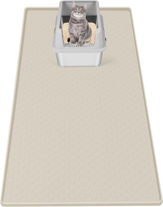 Cat Litter Mat for Litter Box 51"x25.6" Extra Large Silicone Mat, Beige | Waterproof Non-Slip Litter Box Mat with Raised Edges, Cat Litter Trapping Mat for Pet, Cat Litter Rug for Floor by Bartuke