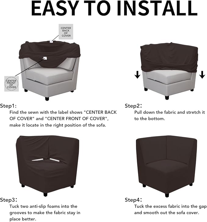 Easy-Going Stretch Soft Sectional Corner Sofa Couch Slipcover Chocolate | 1-Piece Sofa Cover Furniture Protector with Bottom For Kids, Pet, Spandex Jacquard Machine Washable for Living Room - Image 5