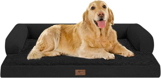 MEKIY Orthopedic XL Dog Bed with Bolster for Extra Large Size Dogs | Pillow Support for Neck Relief, Egg Crate Foam, Skin-Friendly Surface, Waterproof Liner, Anti-Slip Bottom, 42 x 30 Inch by Mekiy