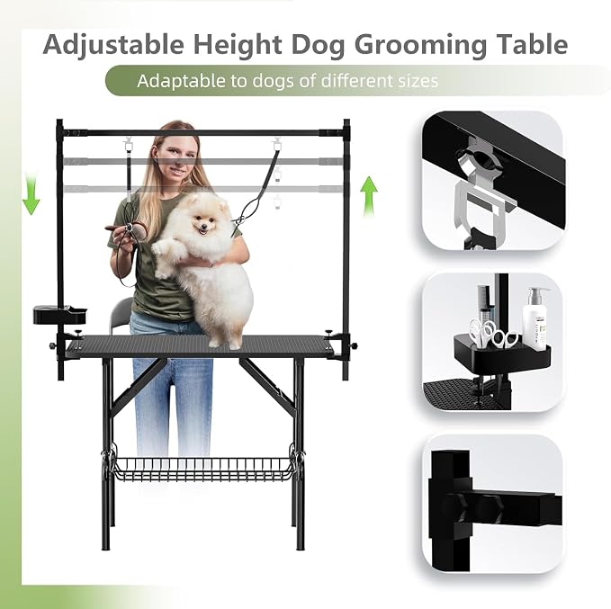 36" Professional Dog Pet Grooming Table Adjustable Heavy Duty Portable w/Arm & Noose & Mesh Tray - Image 3