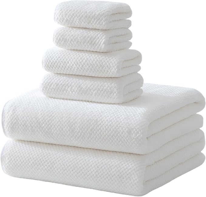 30x60 Inches Extra Large Bath Towels Set Super Soft Absorbent Luxury Microfiber Towels for Bathroom (White, 6PCS) by Akzpe