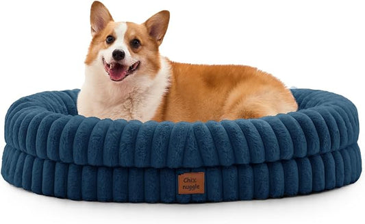 ChiXnuggle Orthopedic Dog Bed, Washable Cover, Faux Fur Bolster Pet Couch | waterproof,egg crate foam,non-slip bottom,for large dogs,navy,35*28*7,dog sofa by SnuggleUpPawsDown