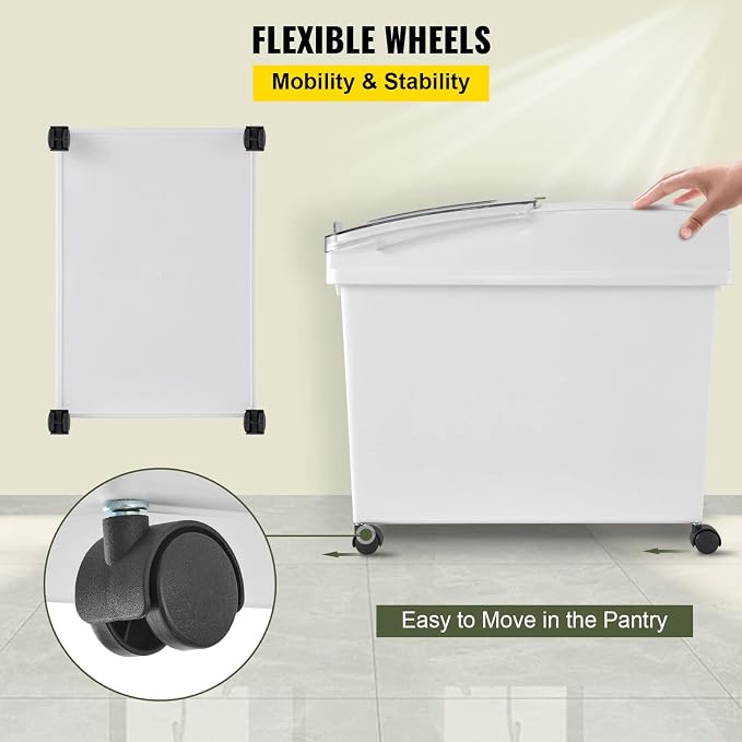 VEVOR Ingredient Bin, 10.5 Gallons Capacity Ingredient Storage Bin, PP Material Flour Bins On Wheels, White Shelf Ingredient Bin with Scoop and Sliding Lid, Commercial Storage Bins 3 Pcs/Set - Image 7