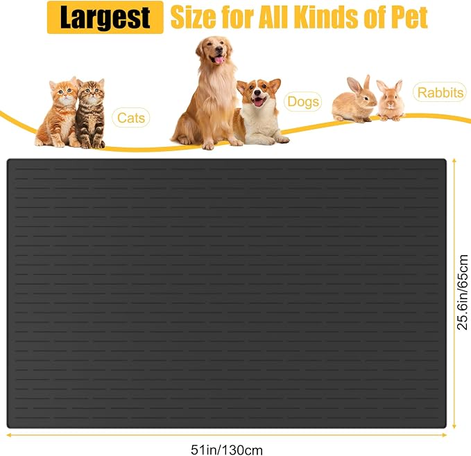 51.2"x25.6"(130cm×65cm) Largest Dog Food Mat, XXXXL Silicone Dog and Cat Mat for Food and Water Bowls, Thinken Waterproof Non-Slip XXXL Pet Feeding Mat for Floors, Dark Blue - Image 2