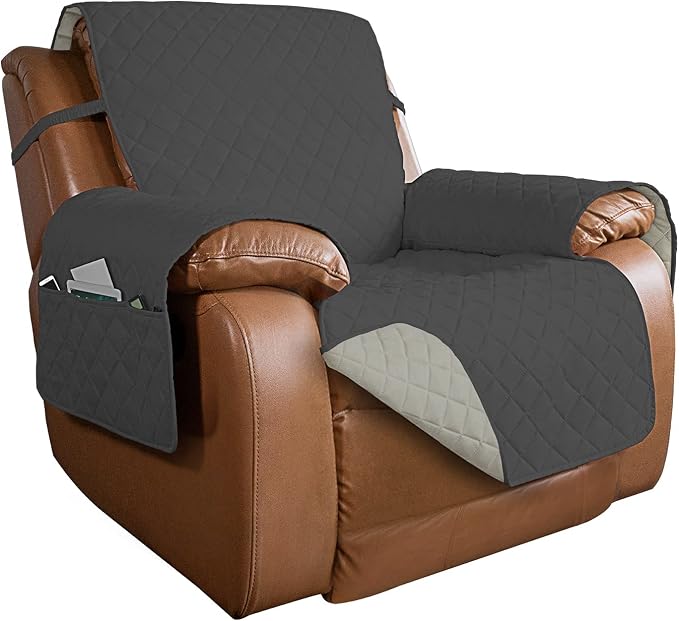 PureFit Reversible Recliner Chair Covers Couch Covers for Dogs, 28 in | Dark Gray/Beige, Water Resistant Couch Protector, Washable Pet Couch Cover with Non Slip and Elastic Straps For Kids by PureFit