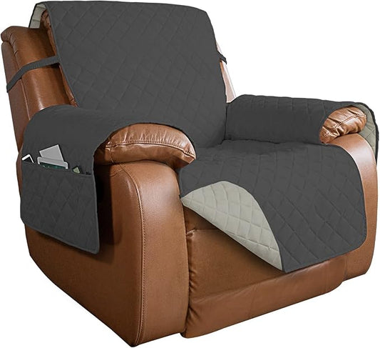 PureFit Reversible Recliner Chair Covers Couch Covers for Dogs, 28 in | Dark Gray/Beige, Water Resistant Couch Protector, Washable Pet Couch Cover with Non Slip and Elastic Straps For Kids by PureFit