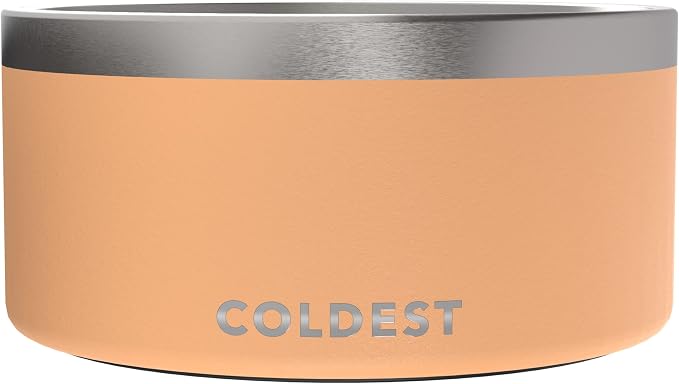 Coldest Dog Bowl - Anti Rust Metal, Non Slip, 3 Layers Insulated Stainless Steel Dog Bowls - Spill Proof & Heavy Duty - Water Bowl for Dogs, Cats & Pets, Dish Washer Safe (200 oz, Sahara Peach) by Coldest
