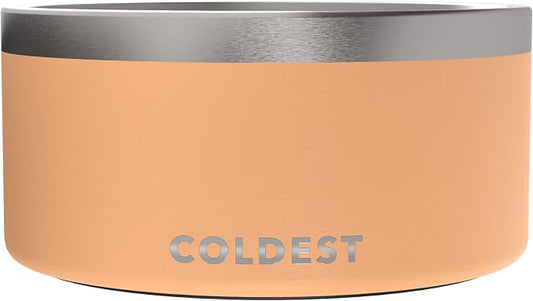 Coldest Dog Bowl - Anti Rust Metal, Non Slip, 3 Layers Insulated Stainless Steel Dog Bowls - Spill Proof & Heavy Duty - Water Bowl for Dogs, Cats & Pets, Dish Washer Safe (200 oz, Sahara Peach) by Coldest